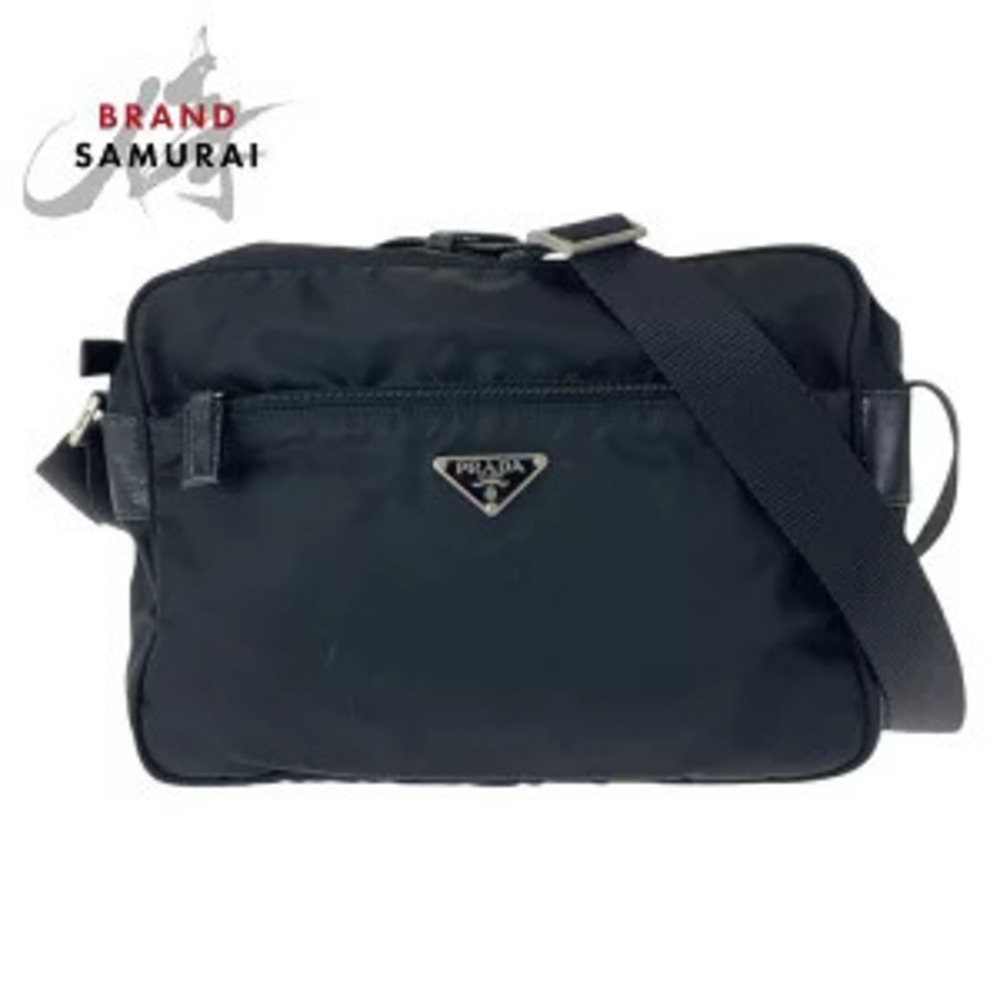 Prada Tessuto triangular plate black shoulder bag messenger